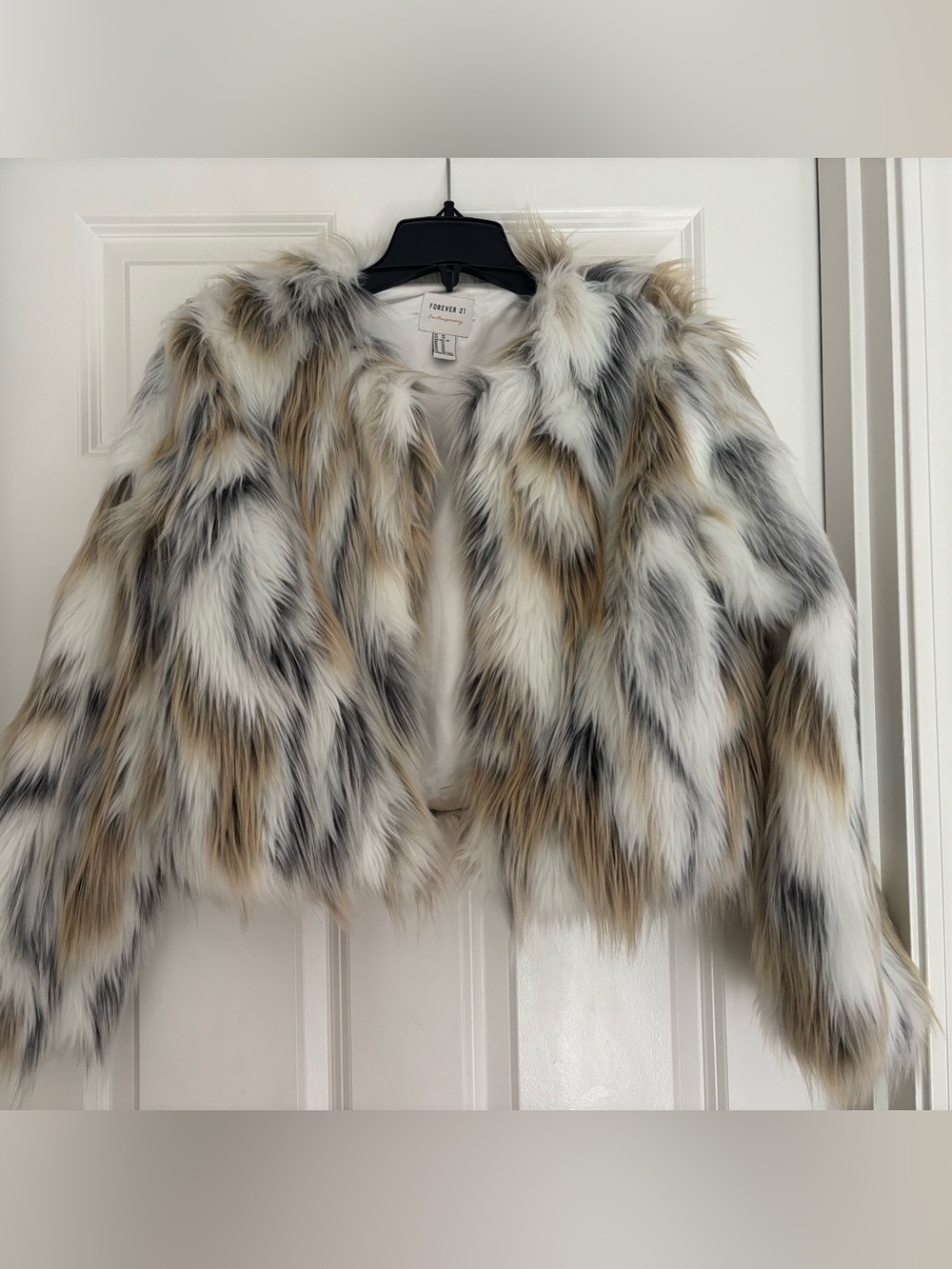 Forever 21 Faux Fur Cropped Jacket - White, Gray, Tan, Black- Woman’s XS